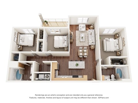 Floor plan for 3 beds, 2 baths, 1777 sqft